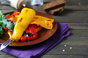 chunks of roasted peppers on a plate